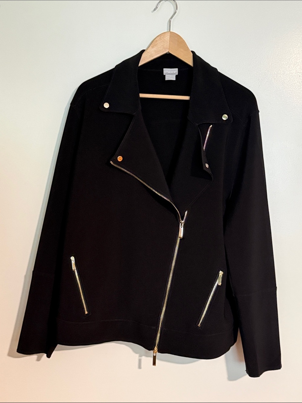 Chico's Black Asymmetrical Zip Moto Jacket size 3 16/18 XL